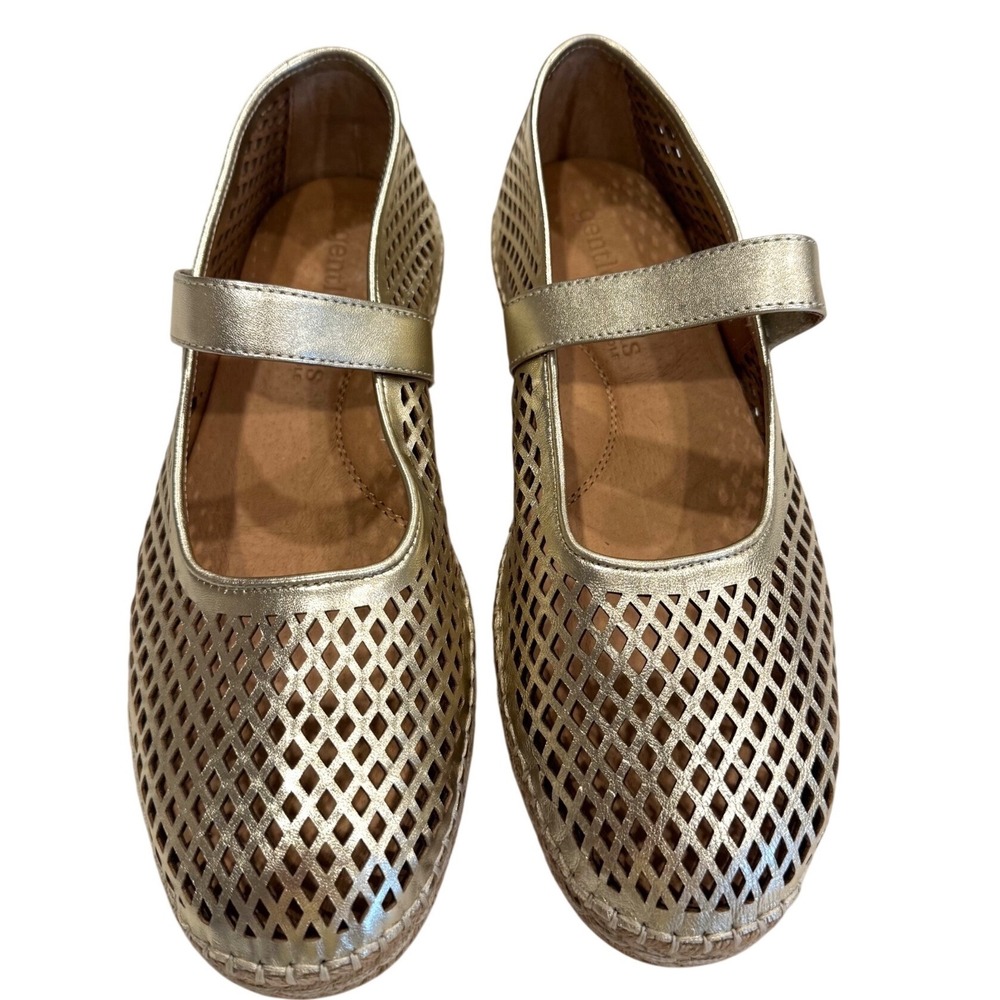 Gentle Souls Sienna Mary Jane Flats Women 8 Gold Leather Espadrille Coastal